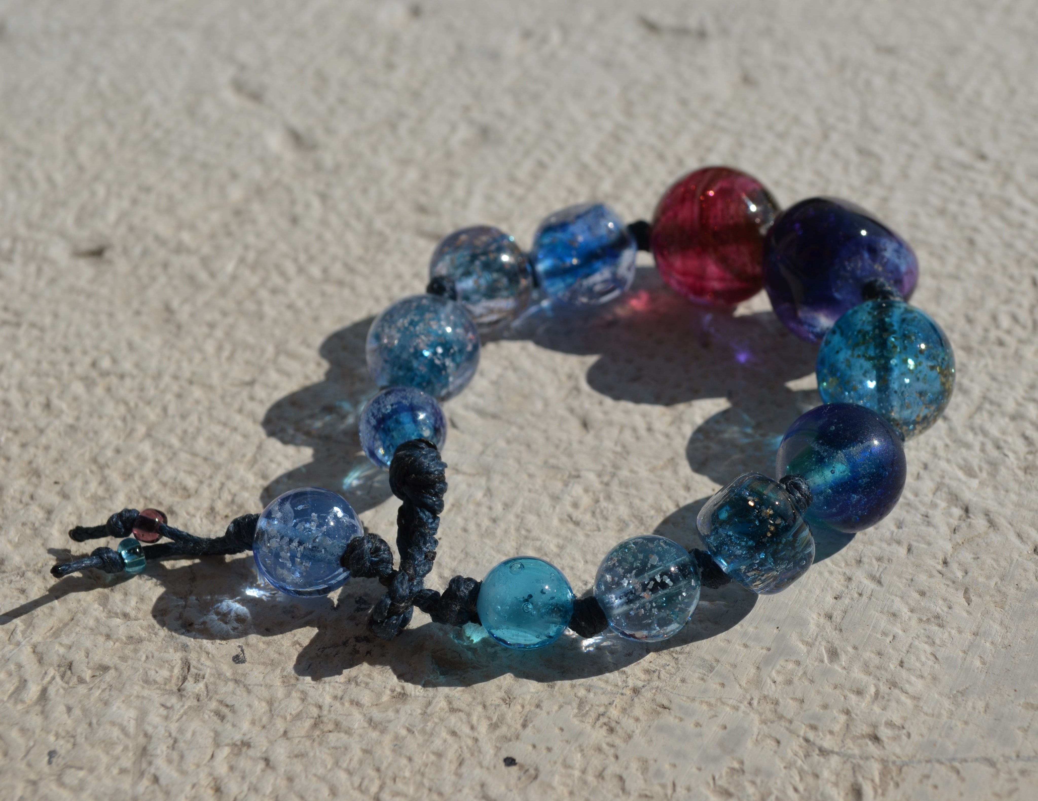 Blue and silver bracelet- blue glass beads with sterling silver spacer –  Perle di Vetro