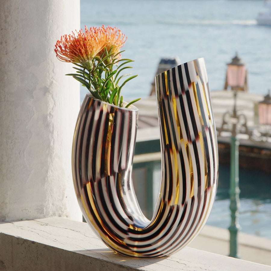 Marco Mencacci designer architect boomerang twid orange murano glass vase