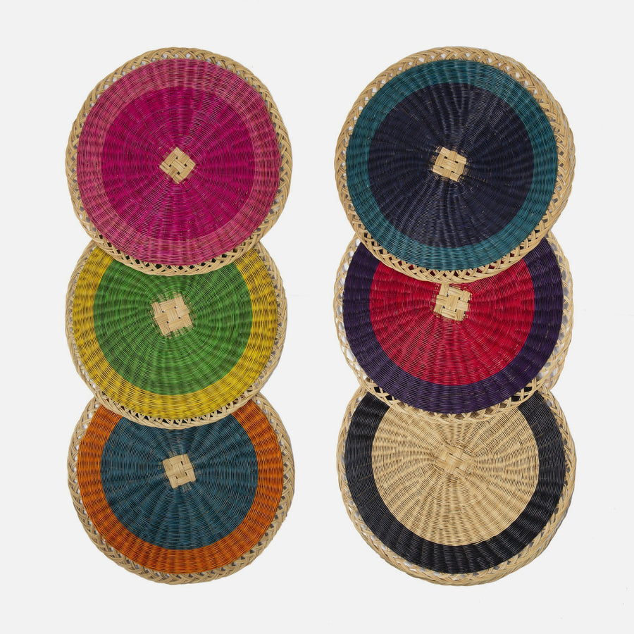 Mola Sasa rainbow wicker placemats traditional colombian art craft 