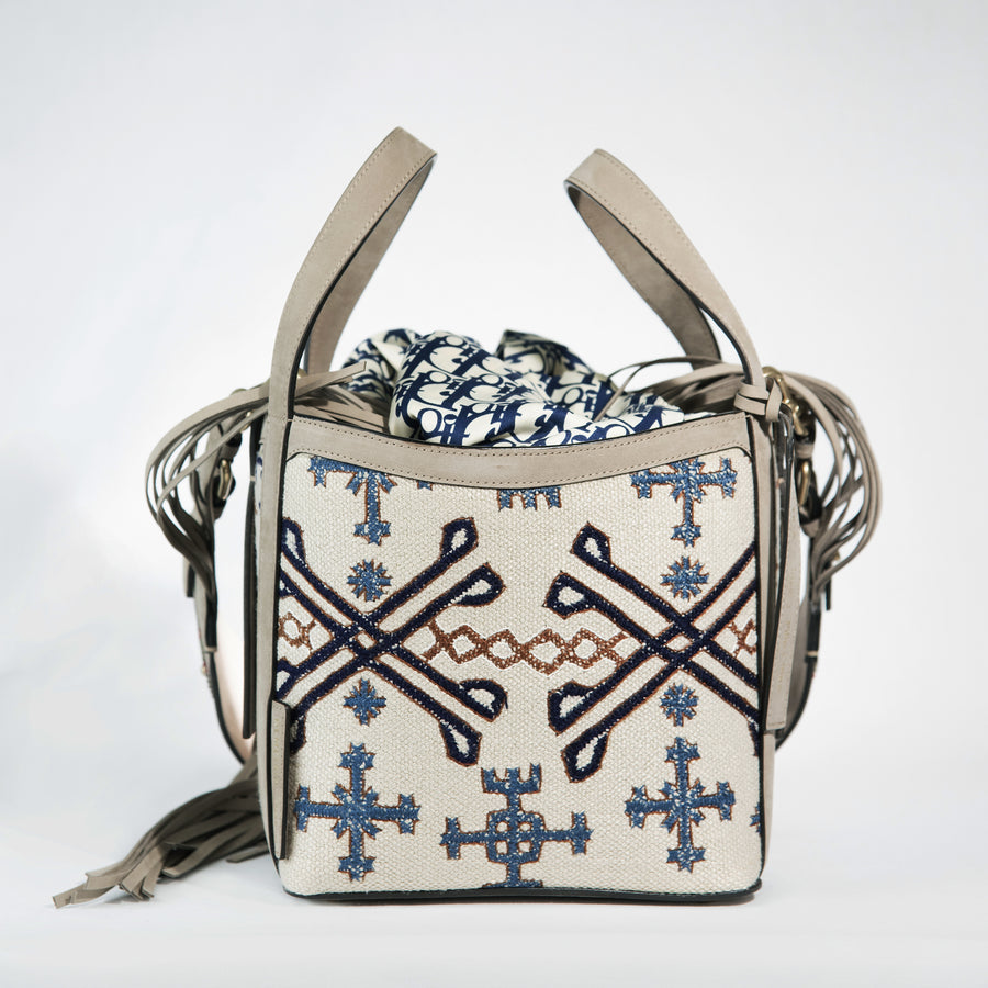 Demetria beige bucket bag embroideries weaving from philippines 