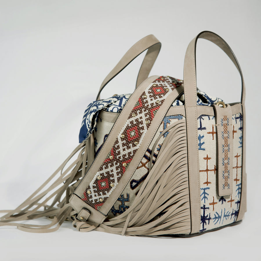 Demetria beige bucket bag embroideries weaving from philippines 