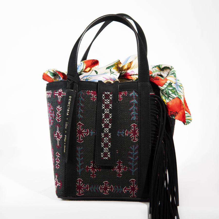 Demetria black bucket bag embroideries weaving from philippines  idee filip + inna