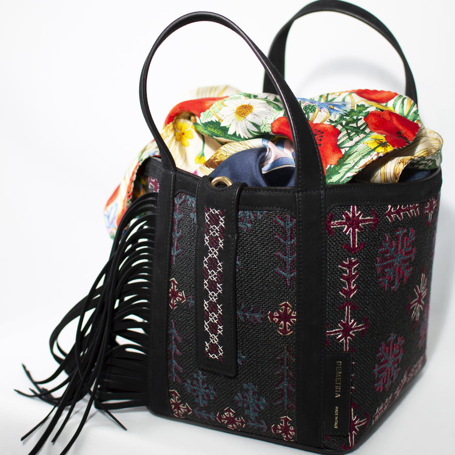 Demetria black bucket bag embroideries weaving from philippines 