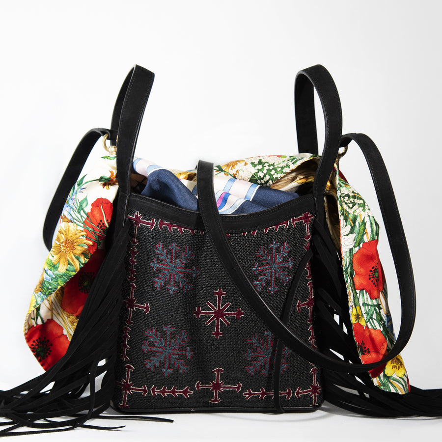 Demetria black bucket bag embroideries weaving from philippines 