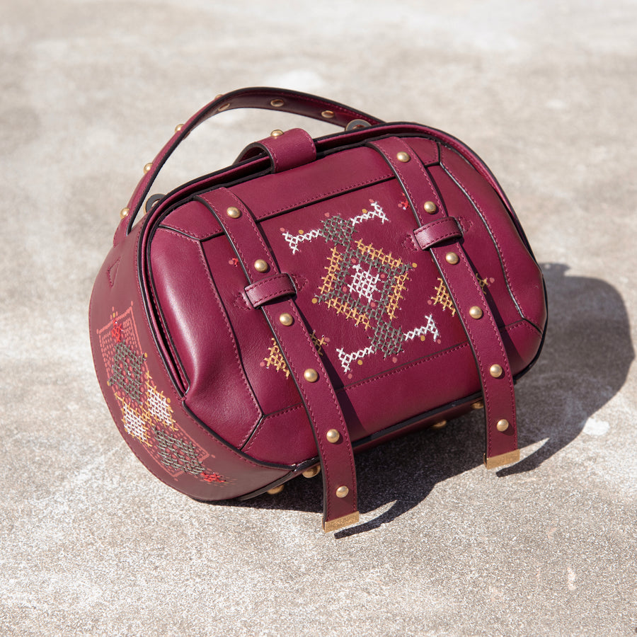 Demetria bordeaux demi bag embroideries weaving from philippines 