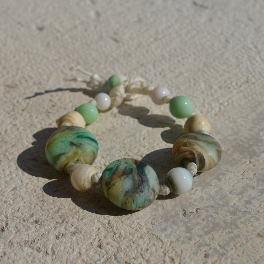 Muriel Balensi green marble women bracelet glass beads women jewelry