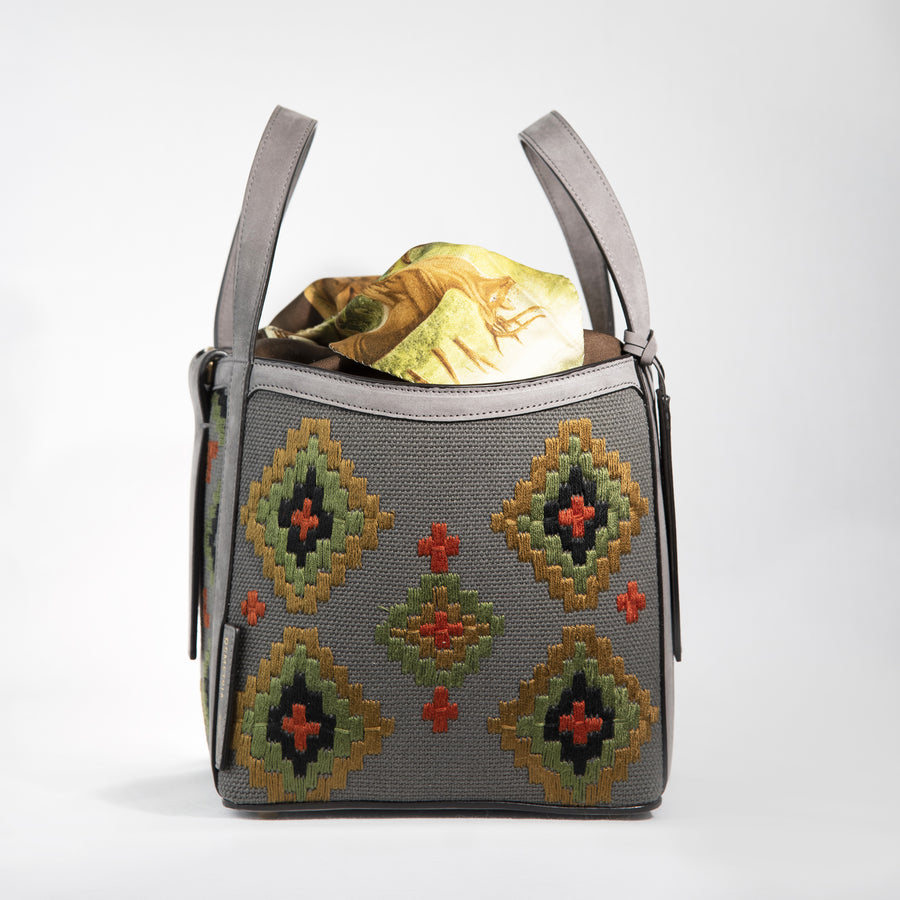 Demetria grey bucket bag embroideries weaving from philippines 
