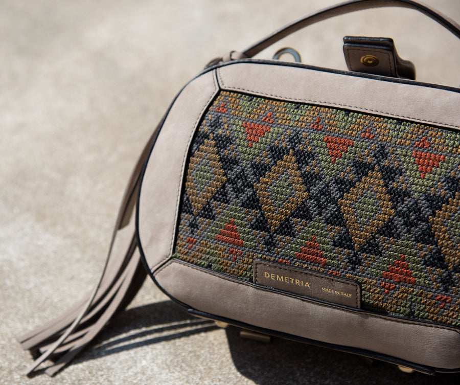 Demetria beige demi bag embroideries weaving from philippines 