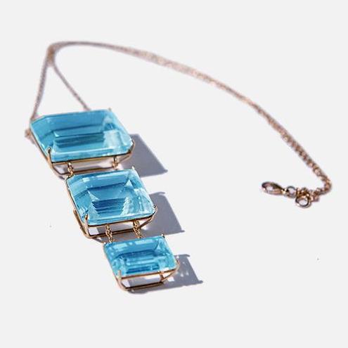 Chiara Dynys blue citrine gold necklace wearable art