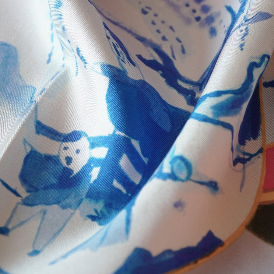 Isabelle Hayman blue tea pot silk scarf artist drawings