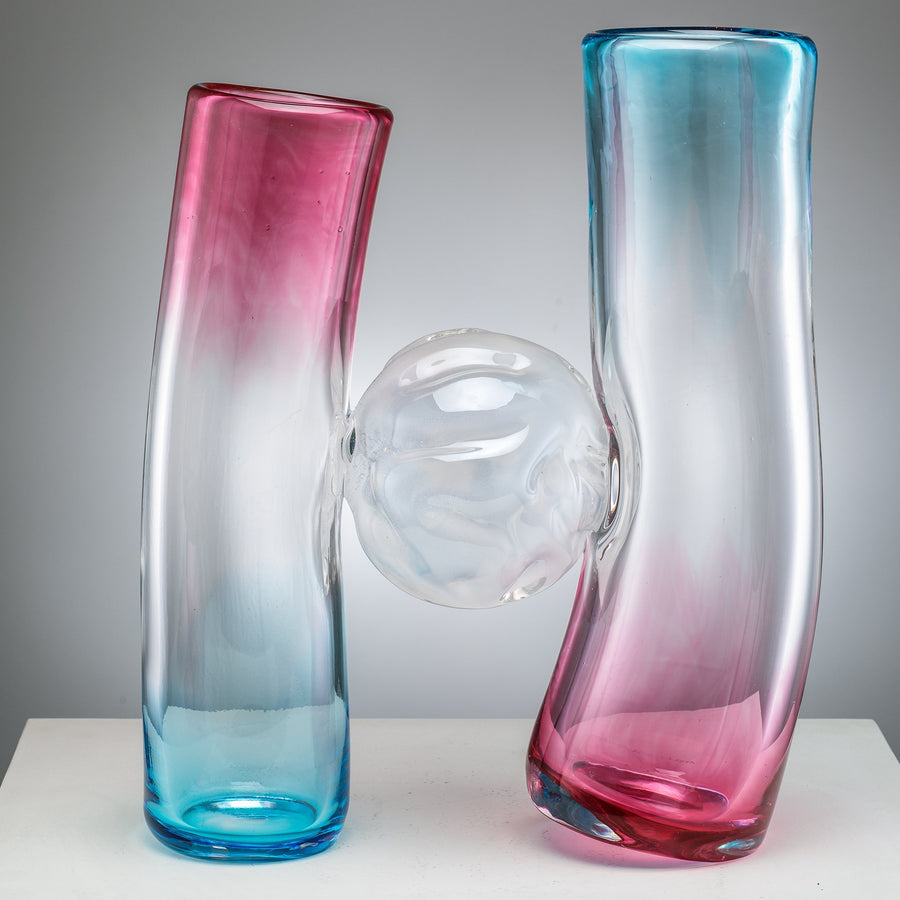 Flavie Audi artist glass blowing glass vase les vases communiquant  dual pink-blue series