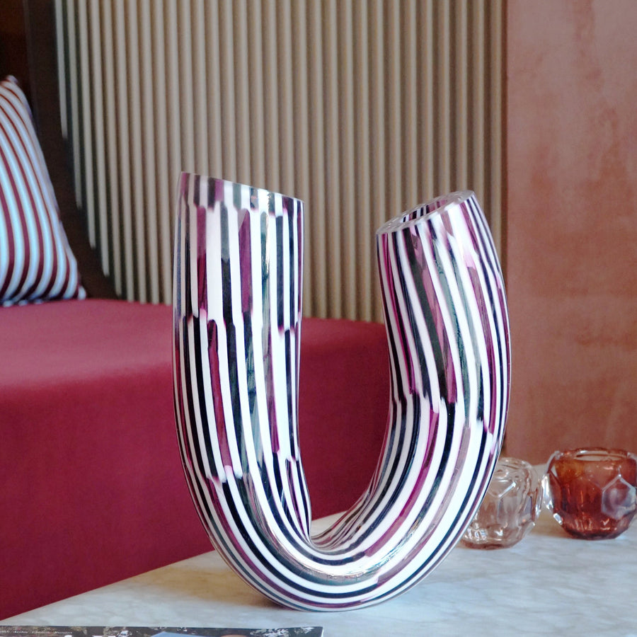 Marco Mencacci designer architect boomerang twid pink murano glass vase 