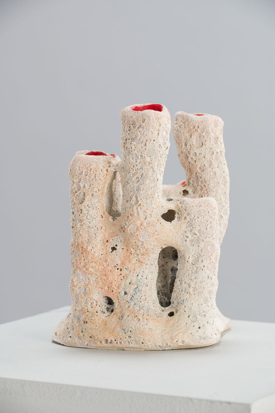 Emily Orta ceramic Artist Pillar Crater Coral Candle Holder