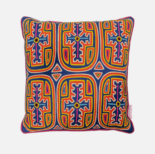 Mola Sasa wicklewood cushion traditional colombian art craft homeware design yasmine sabet vintage ovalos