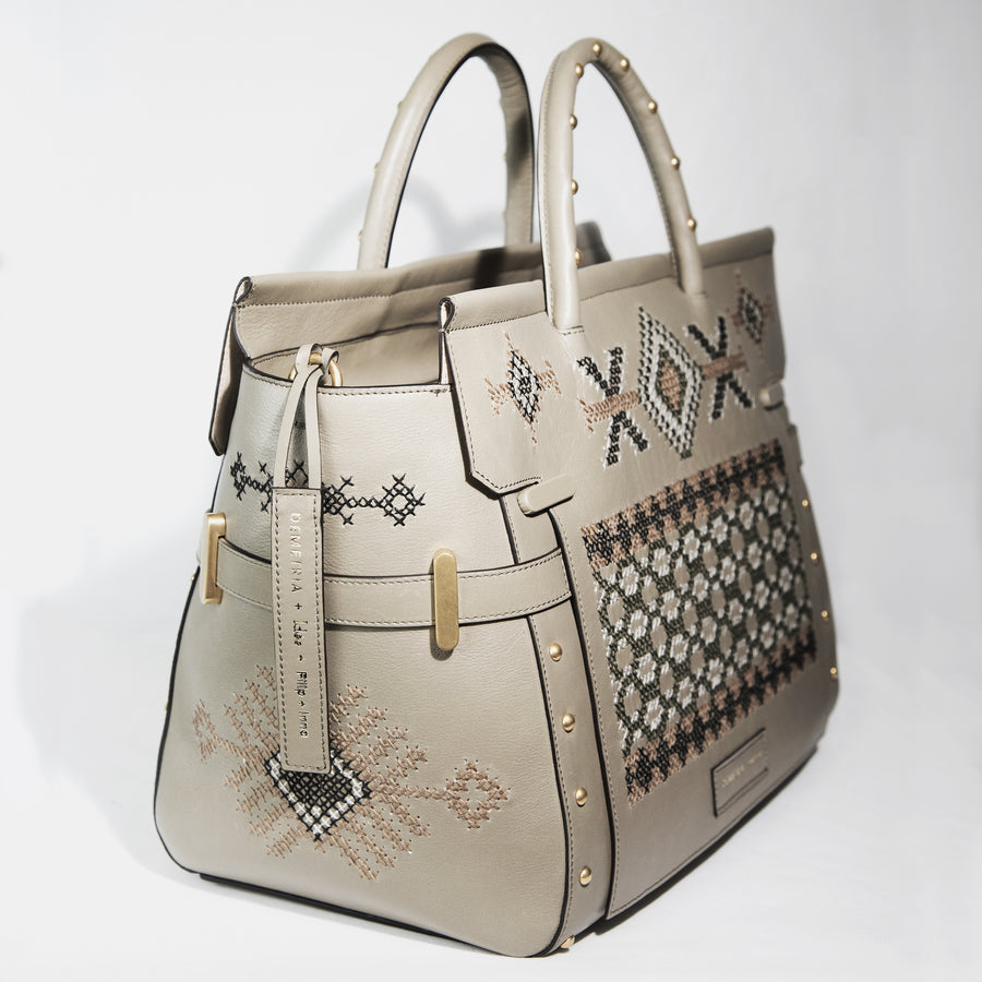 Demetria taupe sempre bag embroidered calfskin handbag from philippines  idee filip+INNA