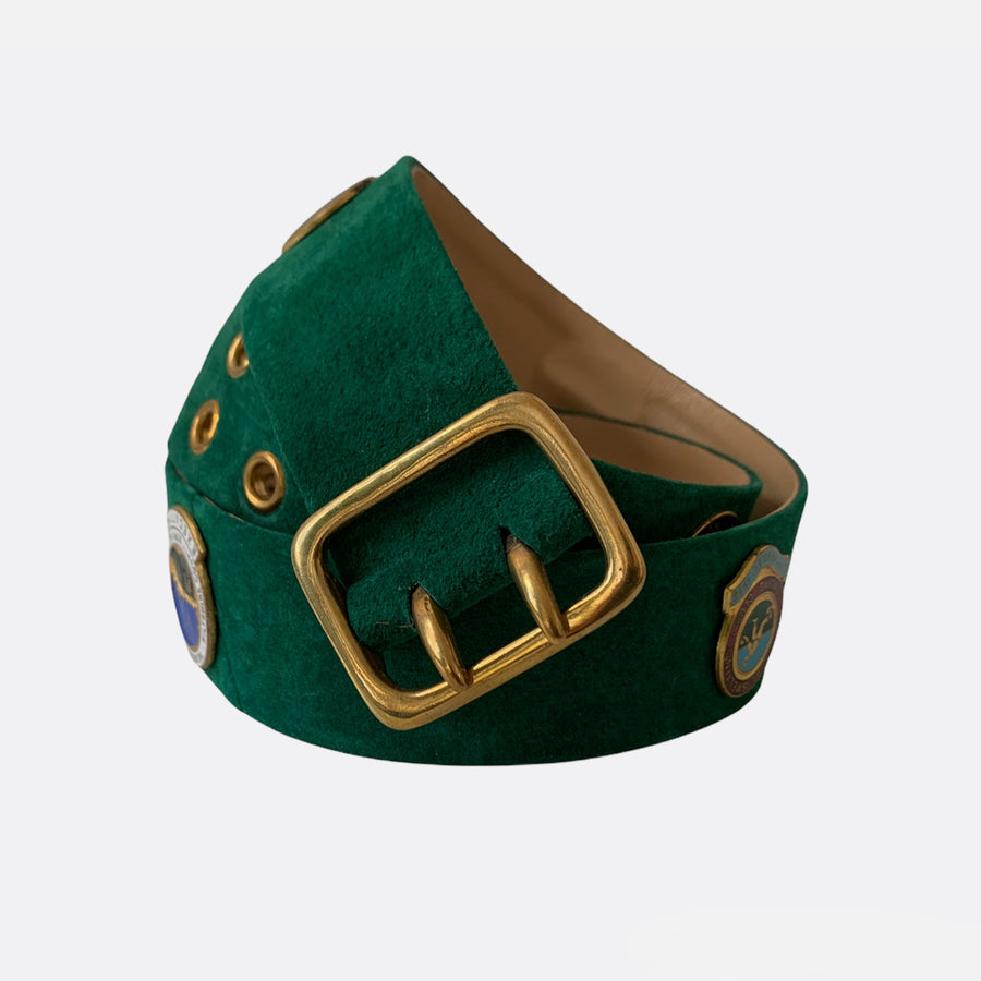 Marko Maysik fashion designer antique and vintage fabric ancient buckles Queen's belt maker emerald belt