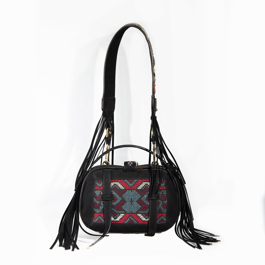 Demetria black demi bag embroideries weaving from philippines  beadwork on strap