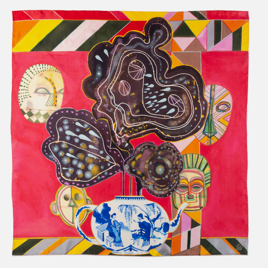 Isabelle Hayman blue tea pot silk scarf artist drawings