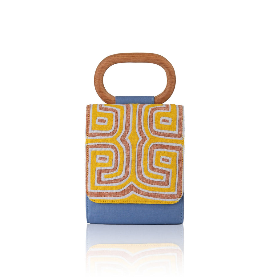 Mola Sasa derota blue yellow micro bag traditional colombian art craft women handbag