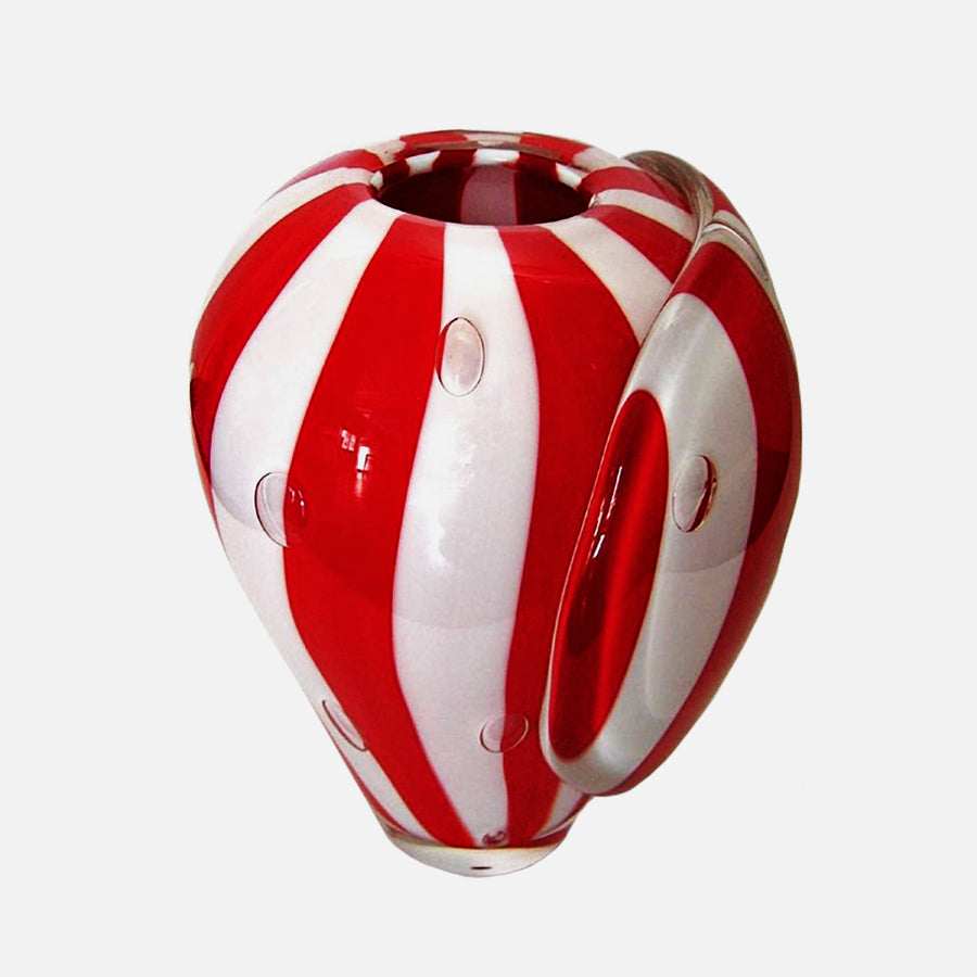 Marco Mencacci designer architect super red vase murano glass white red stripes