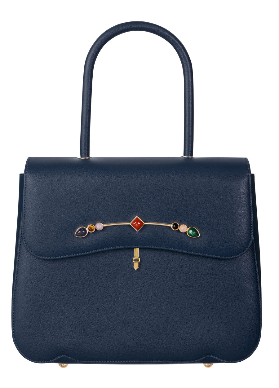 Stefania Pramma bag designer navy bag italian leather semi precious stones 