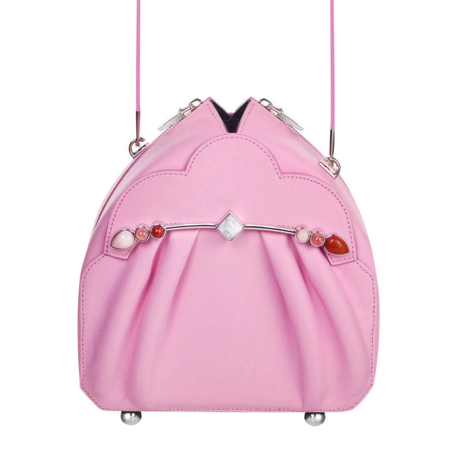 Stefania Pramma bag designer pink crossbag italian leather semi precious stones 