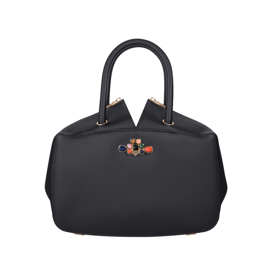 Stefania Pramma bag designer black handbag italian leather semi precious stones 