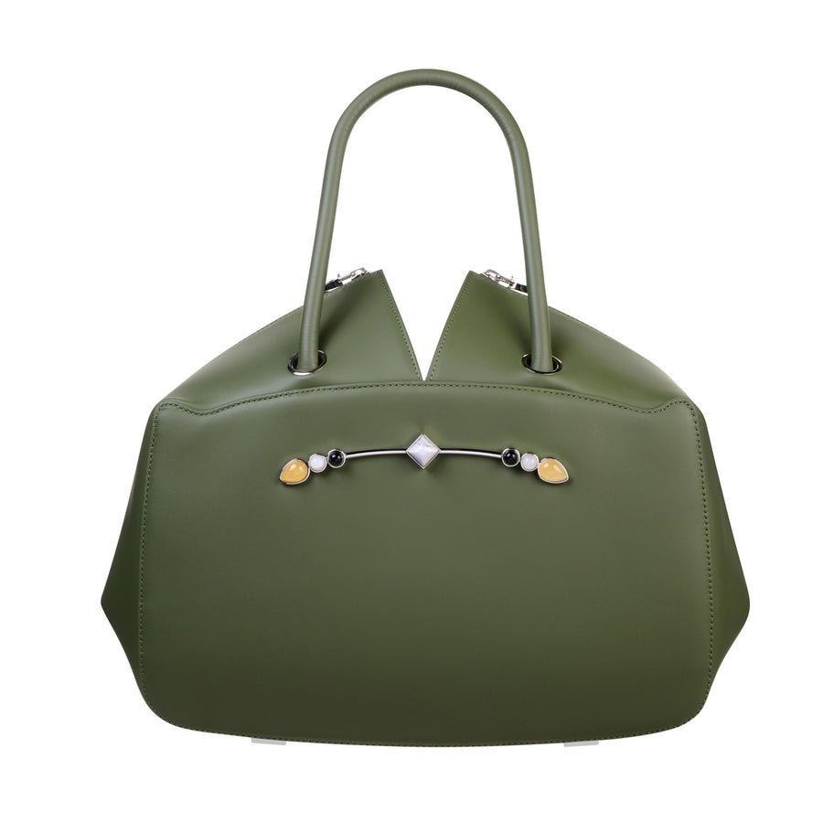 Stefania Pramma bag designer olive handbag italian leather semi precious stones 