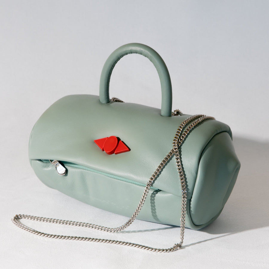 Stefania Pramma bag designer Le Morbide handbag aqua blue italian leather semi precious stones 