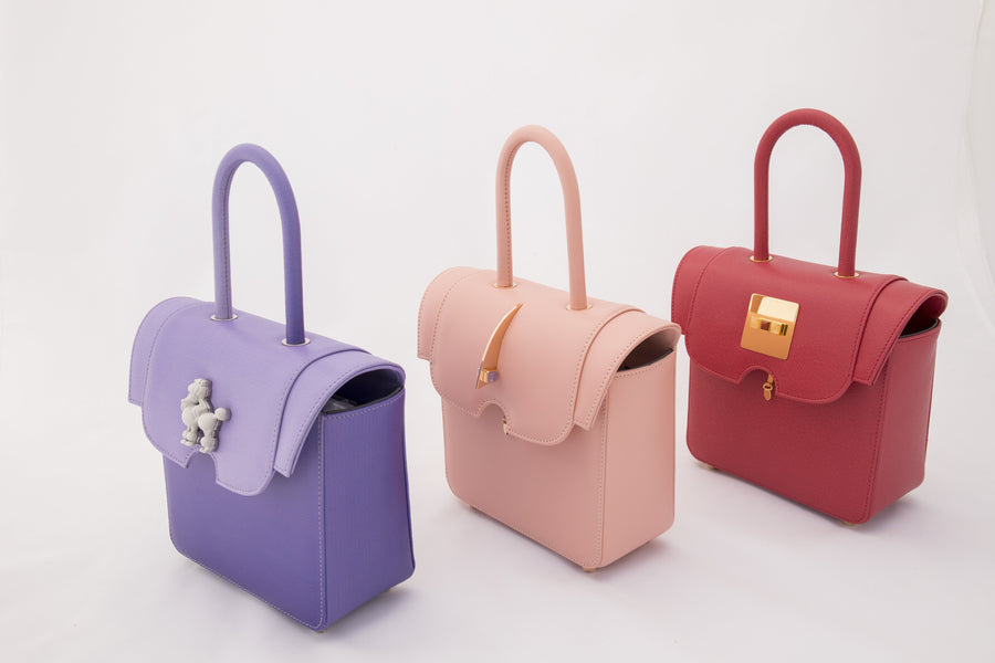 Stefania Pramma bag designer purple violet handbag with dog italian leather semi precious stones 